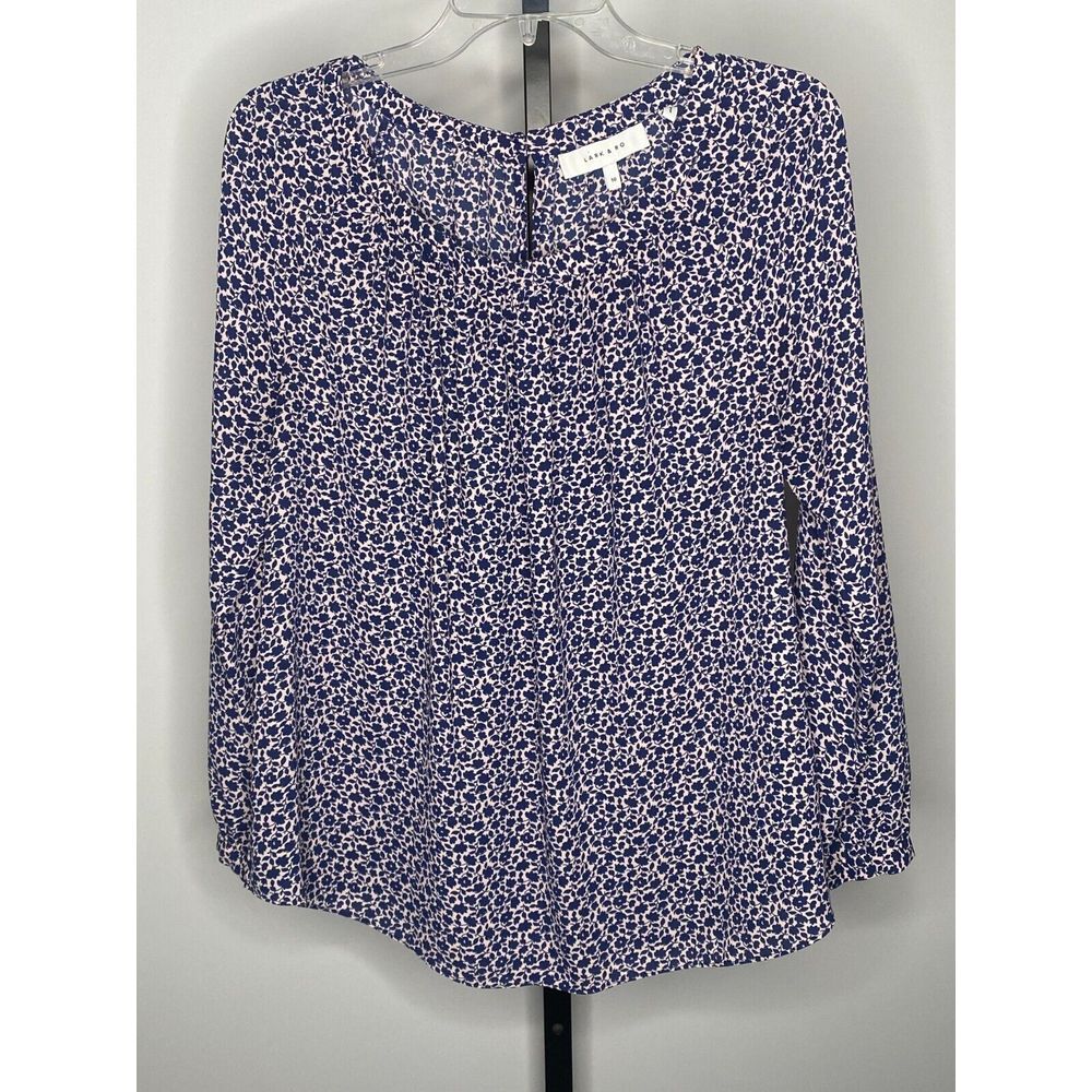 NWOT Women's Lark & Ro navy blue/light‎ pink floral long sleeve blouse size 10